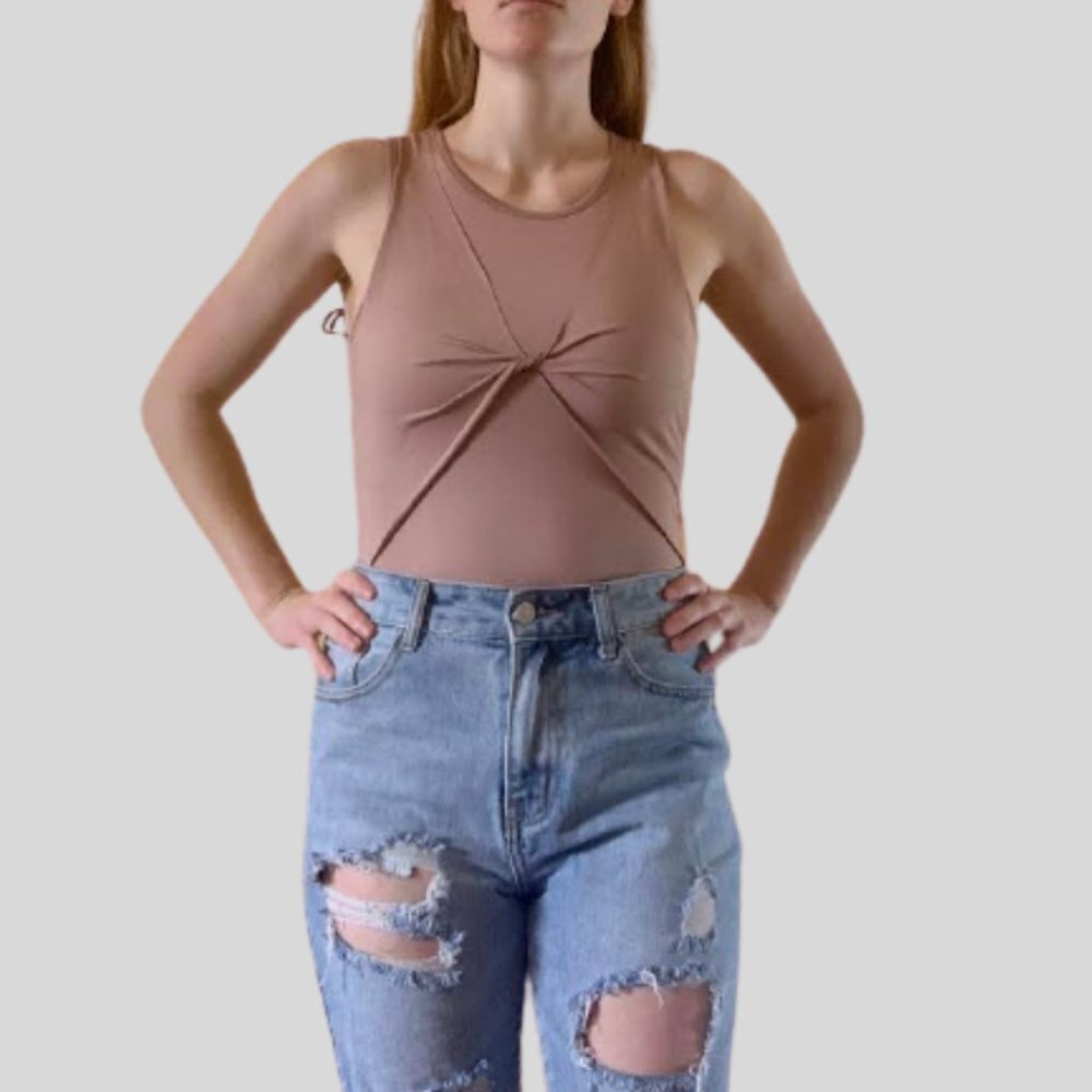 SLEEVELESS Solid Bodysuit with Front Twist